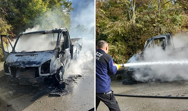 Türkelili firmaya ait kamyonet alev aldı