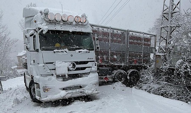 Türkeli'de doğalgaz tırı karda kaydı, yol ulaşıma kapandı